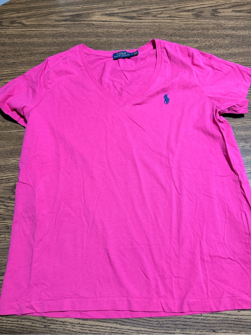 Ralph Lauren Women's V-Neck Polo Tee in Bright Pink